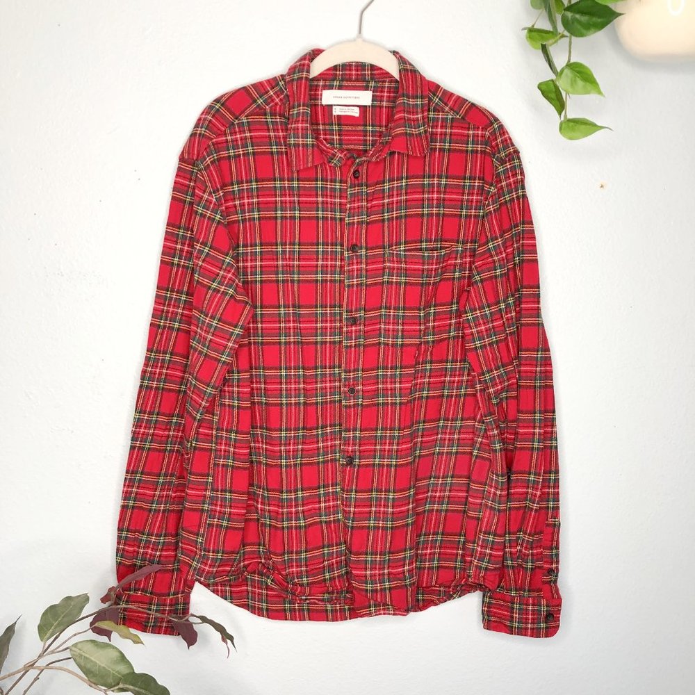 Urban Outfitters Red Cotton Plaid Flannel Button Down Shirt Autumn Fall Fashion - Picture 1 of 9